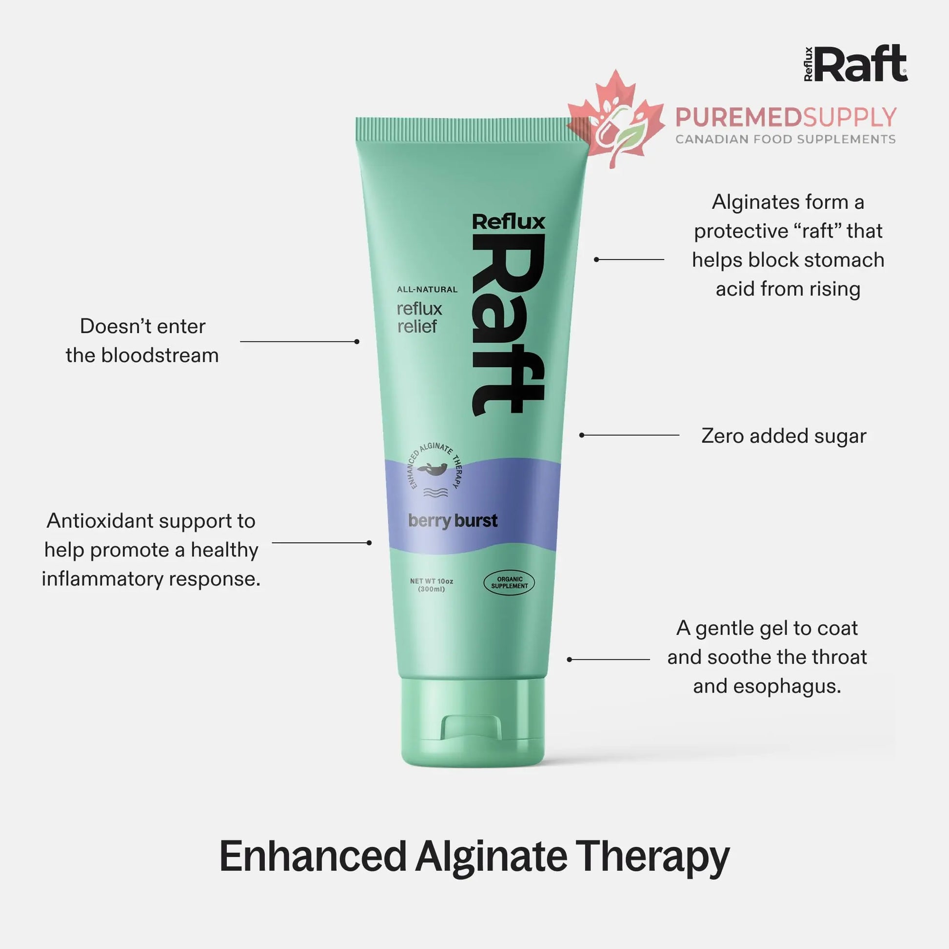RefluxRaft Acid Reflux Therapy with Organic Alginate, Pregnancy Safe, Fast & Long-Lasting GERD & LPR Support, Zero Sugar, Gluten-Free, Low Sodium, Berry Burst, 60 Gel Servings, 10 OZ Bottle RefluxRaft buy supplements canada