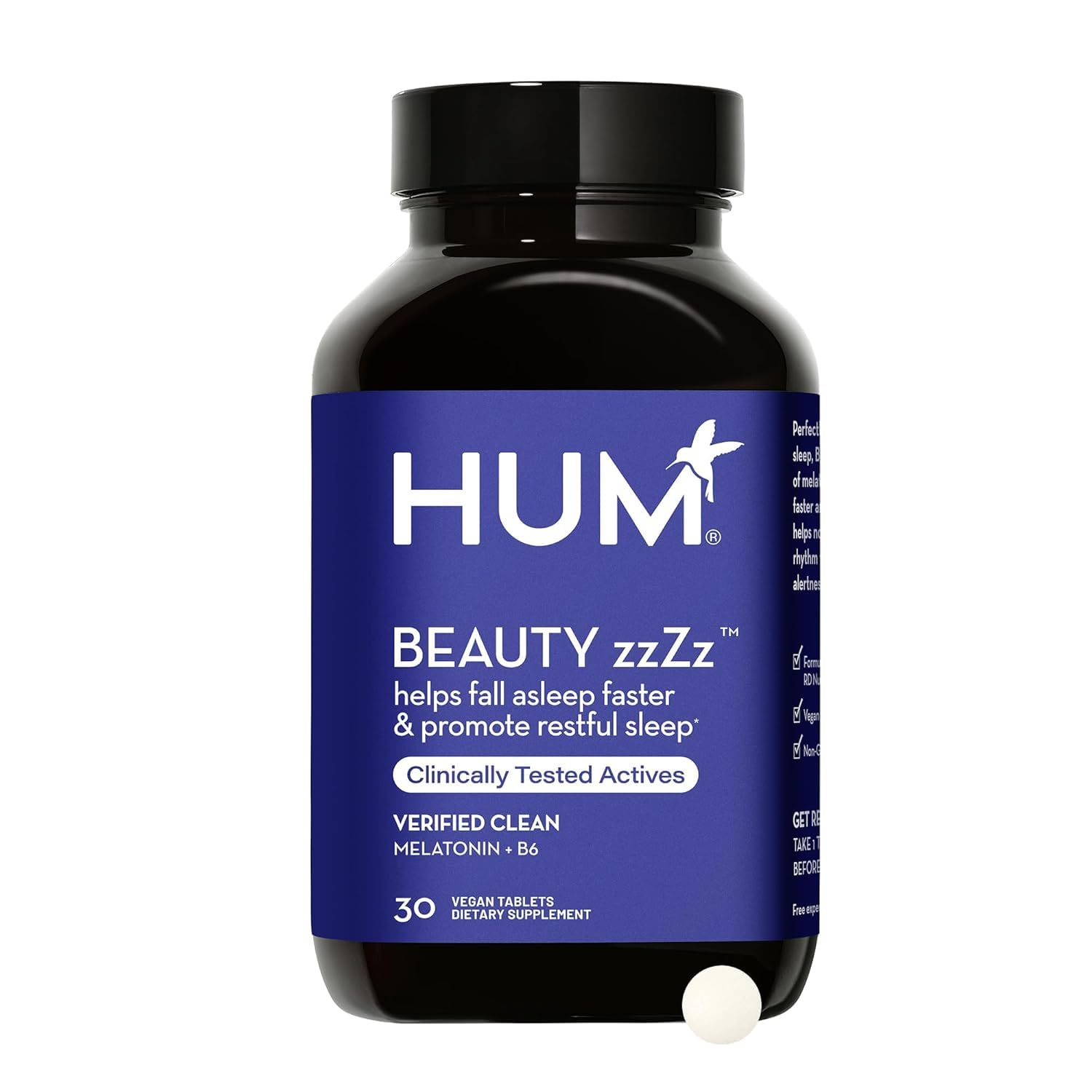 HUM Beauty zzZz Melatonin Sleep Supplement for Adults with Melatonin 3mg, Vitamin B6 and Calcium, Vegan, Gluten Free, Non GMO Sleep Support Tablets for Adults and Beauty Rest, 30 Vegan Tablets HUM buy supplements canada