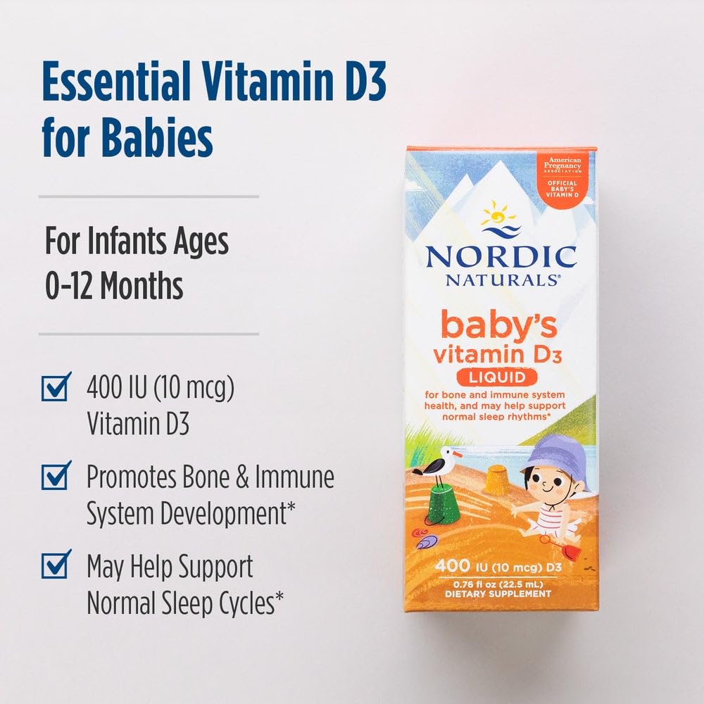 Nordic Naturals Baby’s Vitamin D3, Unflavored - 0.76 oz - 400 IU Vitamin D3 - Healthy Bones, Immune System Support, Normal Sleep Rhythms - Non-GMO, Certified Vegetarian - 90 Servings Nordic Naturals buy supplements canada