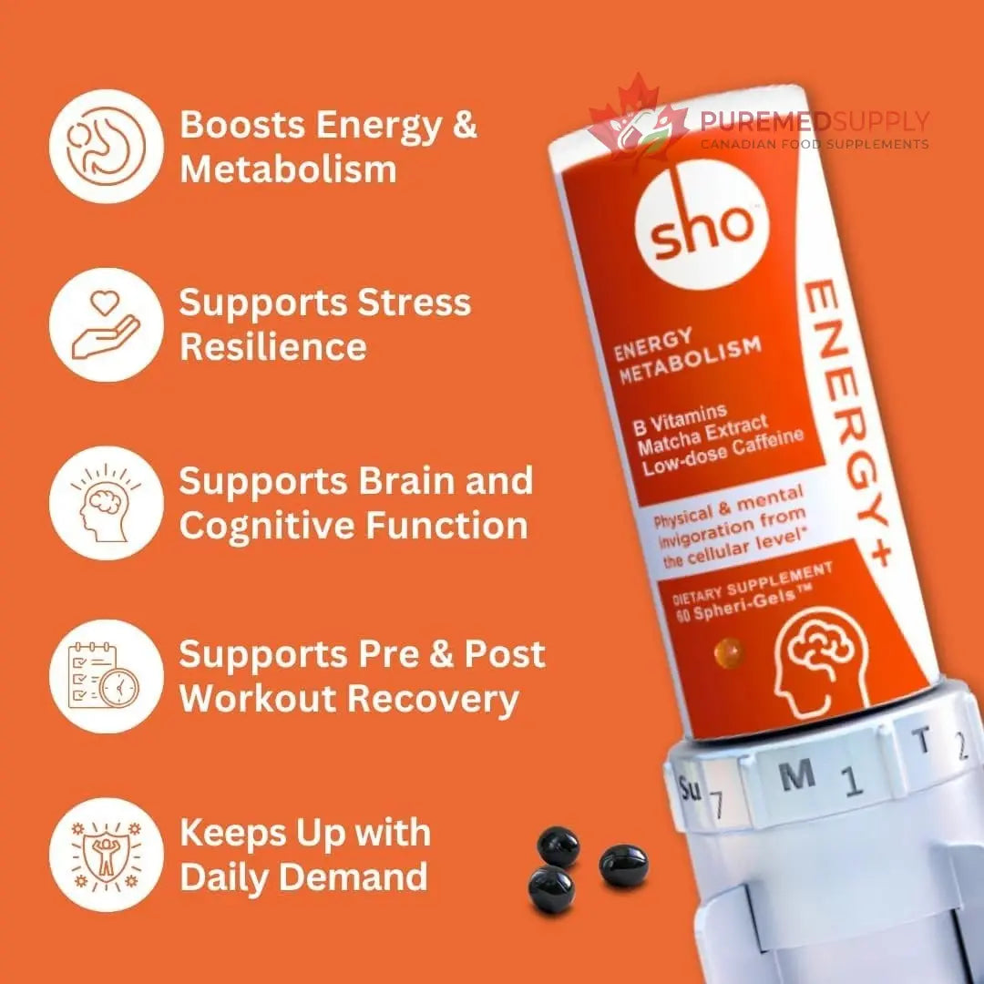 SHO Vegan Energy+ Focus Supplement Kit- Matcha Green Tea Extract, Methylated B Complex, Vitamin B and Caffeine Natural Energy Booster Without Crash, Jitters for Men and Women - 60 Pills Refill Bottle SHO buy supplements canada