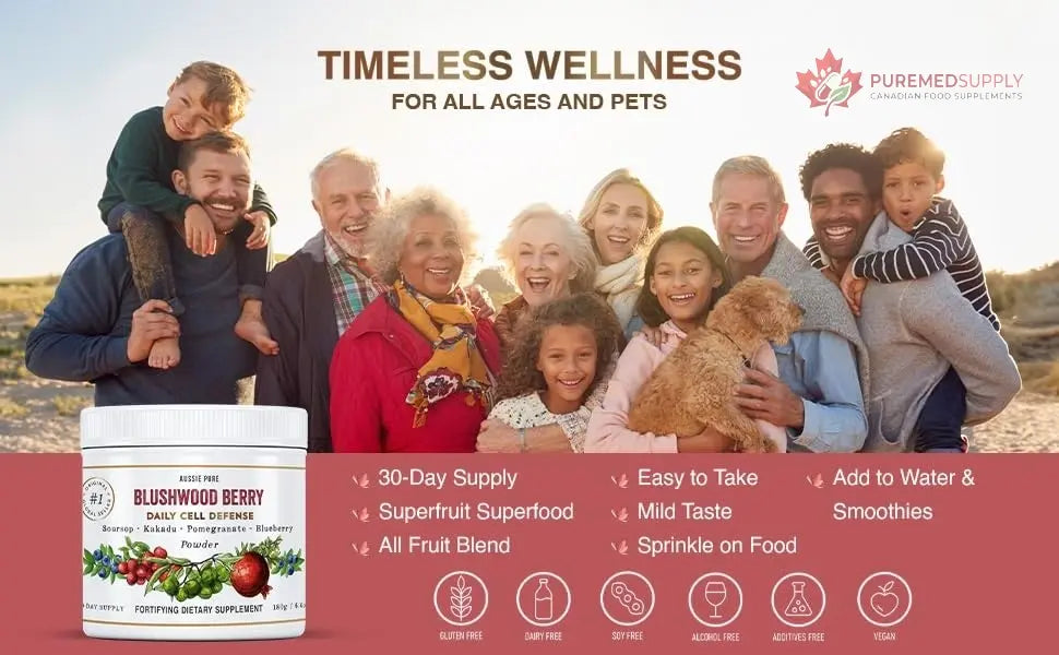 Aussie Pure Blushwood Berry Superfruit Daily Cell Defense - Soursop - Kakadu Plum - Pomegranate - Blueberry - Immune and Cell Support Powder - All Ages - Lab Tested and Authenticated - 180g/6.4oz Aussie Pure buy supplements canada