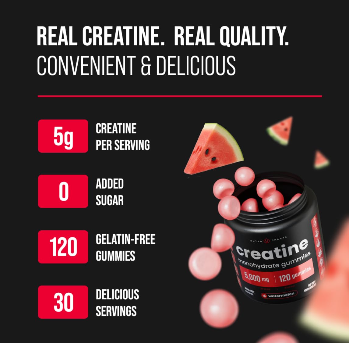 NutraChamps 120 Creatine Gummies for Men & Women - 5g Sugar Free Chewable Creatine Monohydrate Gummies - Supports Protein Synthesis, Muscle Recovery & Workout Performance NutraChamps buy supplements canada