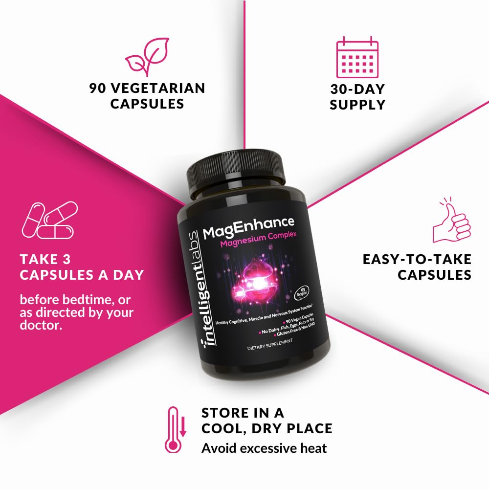 Intelligent Labs MagEnhance Magtein Magnesium Complex Supplement L-Threonate with Magnesium Glycinate and Taurate, 90 Capsules Intelligent Labs buy supplements canada