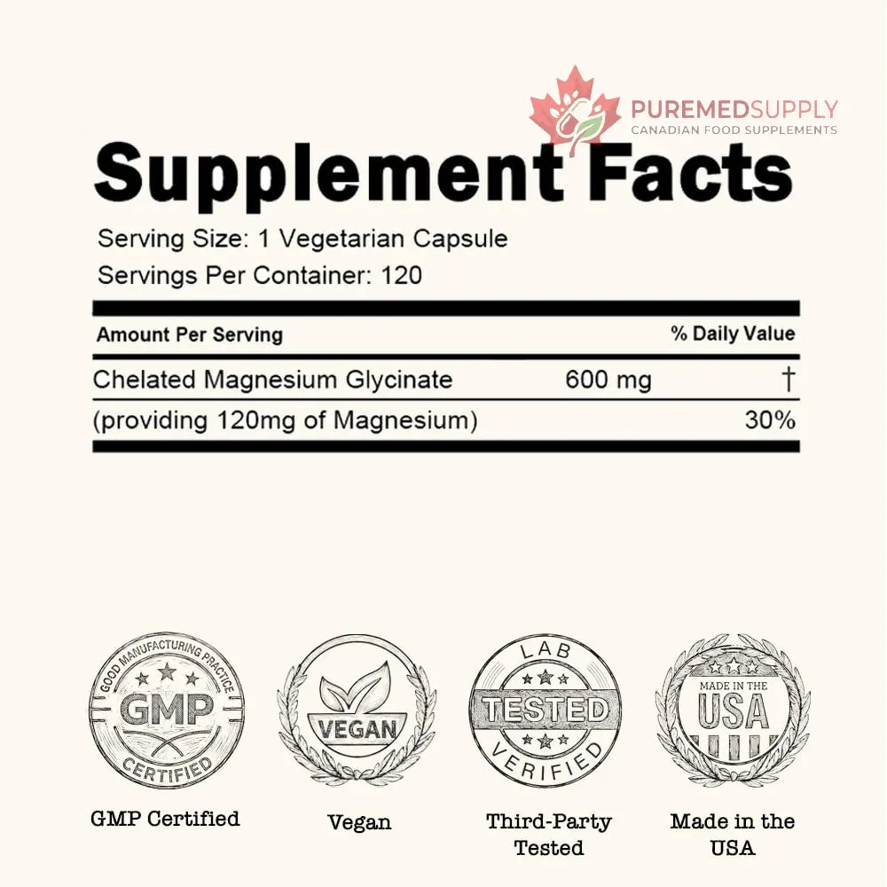 Zenium - Magnesium Glycinate for Sleep, Chelated, 600mg per Serving, 120 Capsules | High Absorption | Relieve Tension, Worry, Nervousness | Calm The Mind & Body | Ayurvedic | Natural Relief Supplement Zenium buy supplements canada