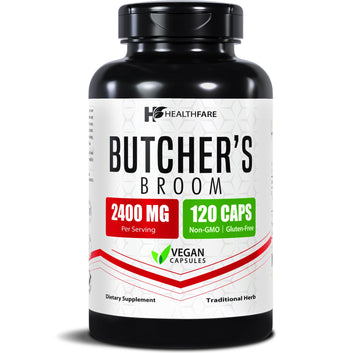Healthfare Butchers Broom Supplement | Capsules Extract 2400mg | 120 Vegetarian Pills | Premium Herbal Root Supplement | Circulation & Vein Support | Non-GMO, Gluten-Free | Made in USA Healthfare buy supplements canada