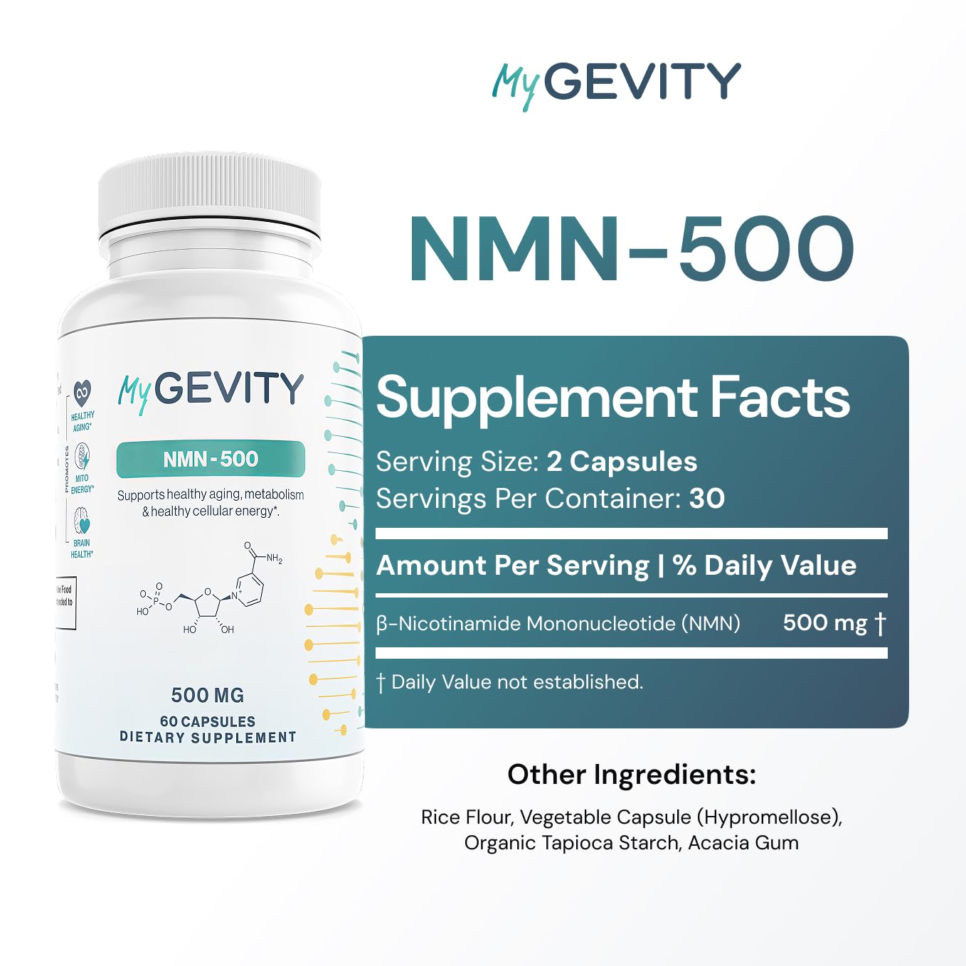 NMN 500mg per Serving – Over 99% Purity – Nicotinamide Mononucleotide Capsules for NAD+ Support, Cellular Energy & Healthy Aging – Vegan, Non-GMO, cGMP Certified Facility, Made in USA – 60 Capsules MyGevity buy supplements canada