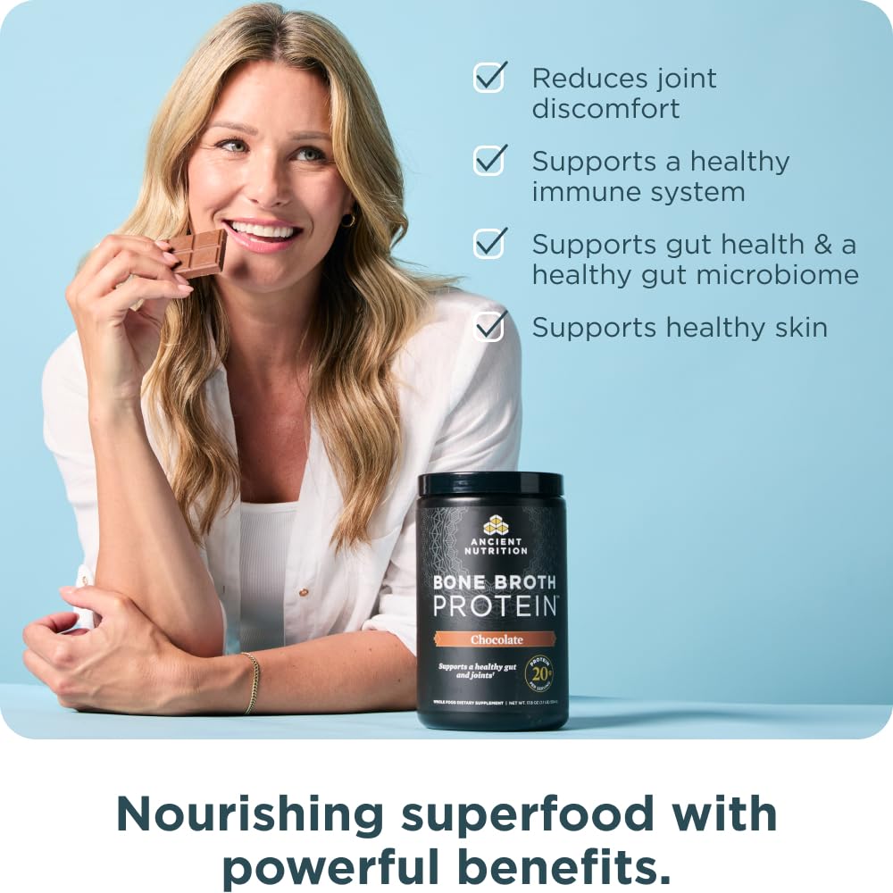 Ancient Nutrition Protein Powder Made from Real Bone Broth, Chocolate, 20g Protein Per Serving, 20 Serving Tub, Gluten Free Hydrolyzed Collagen Ancient Nutrition buy supplements canada