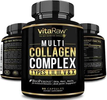 VitaRaw Collagen Pills 1800 mg - Multi Collagen Supplements (Types I, II, III, V & X) Grass Fed Non GMO Collagen Peptides Pills for Hair, Skin and Joints - Hydrolyzed Collagen Protein Powder VitaRaw buy supplements canada