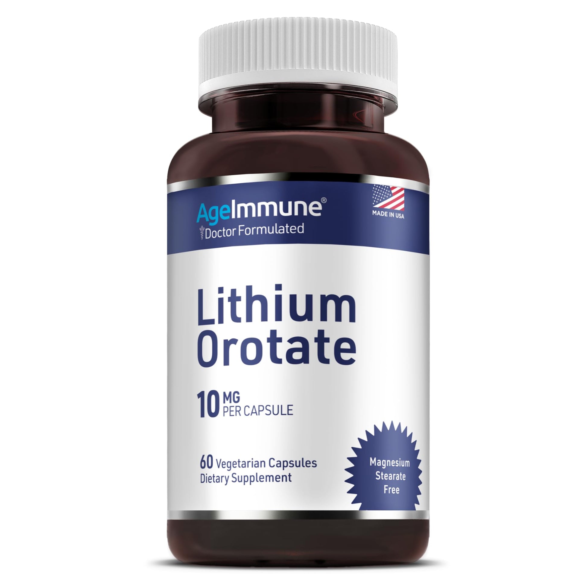 Lithium Orotate 10mg per Capsule - 60 Vegetarian Capsules. Memory and Emotional Wellness Support - Magnesium Stearate Free AgeImmune buy supplements canada