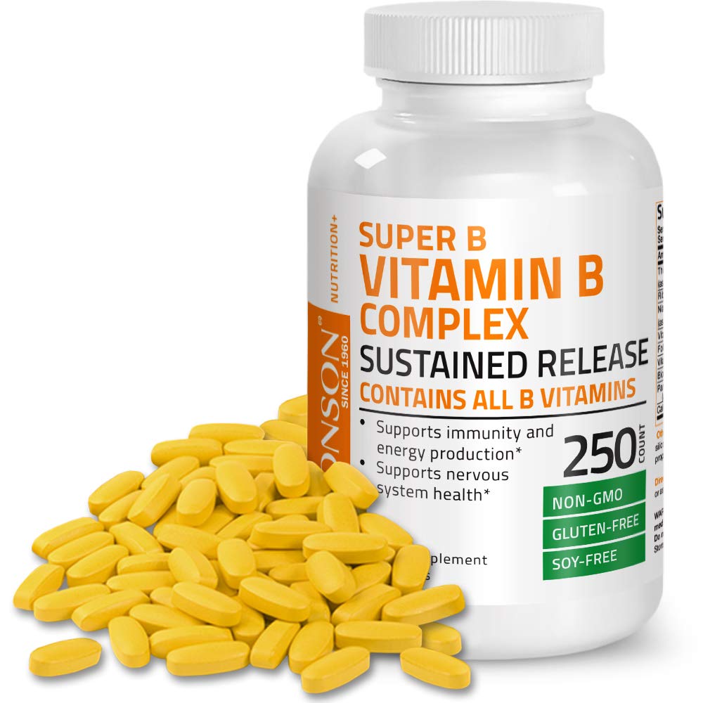 Bronson Super B Vitamin B Complex Sustained Slow Release Vitamin B1, B2, B3, B6, B9 Bronson buy supplements canada