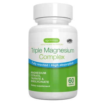 Igennus Superior Triple Magnesium Complex, Fully Reacted & Chelated Glycinate, Taurate & Citrate, Clean Label, High Bioavailability & Absorption, 60 Tablets, Vegan, Non-Buffered Igennus Healthcare Nutrition buy supplements canada