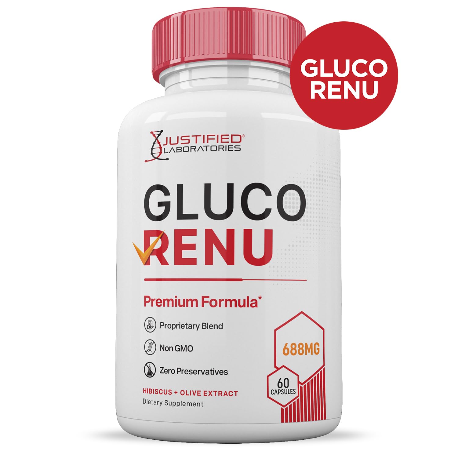 Gluco Renu 688MG Glyco Support Pills Premium Formula Gluo Renew Glycogen Support Formulated Hawthrone Hibiscus Garlic Junpier Powder Olive Forskolin Green Tea Extract 60 Capsules Justified Laboratories buy supplements canada
