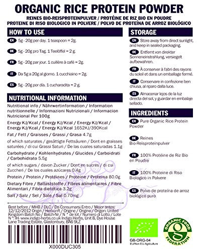 Indigo Herbs Organic Rice Protein Powder 1kg Indigo Herbs buy supplements canada