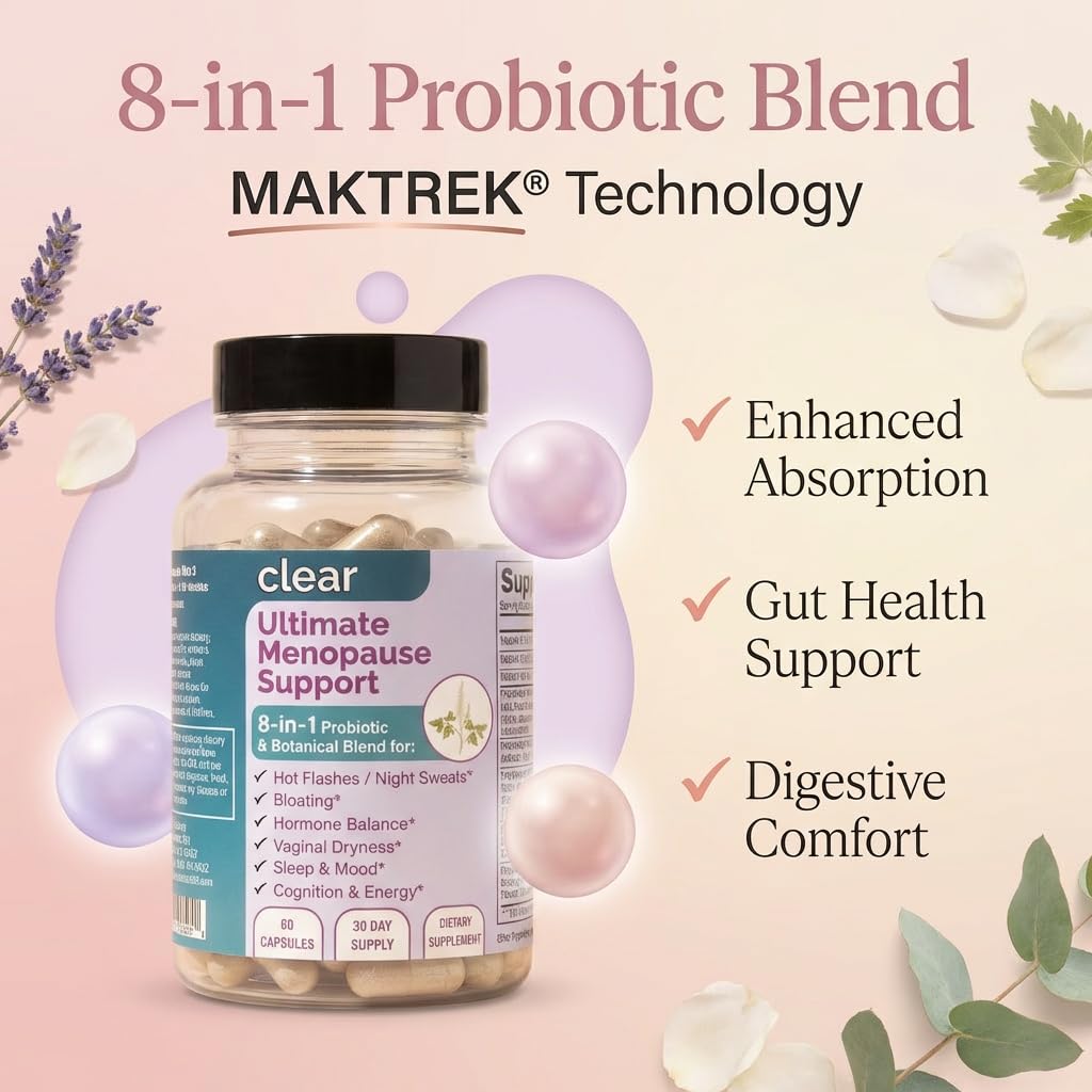 Clear Menopause Support for Women | 25-in-1 Formula with Black Cohosh, Dong Quai, Pre & Probiotics | Hot Flashes, Night Sweats, Mood, Sleep & Digestion | Hormone-Free | Made in USA | 60 Capsules Clear Probiotics buy supplements canada