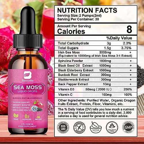 3000mg Sea Moss Liquid Drops - Black Seed Oil & Irish Sea Moss Gel B BEWORTHS buy supplements canada