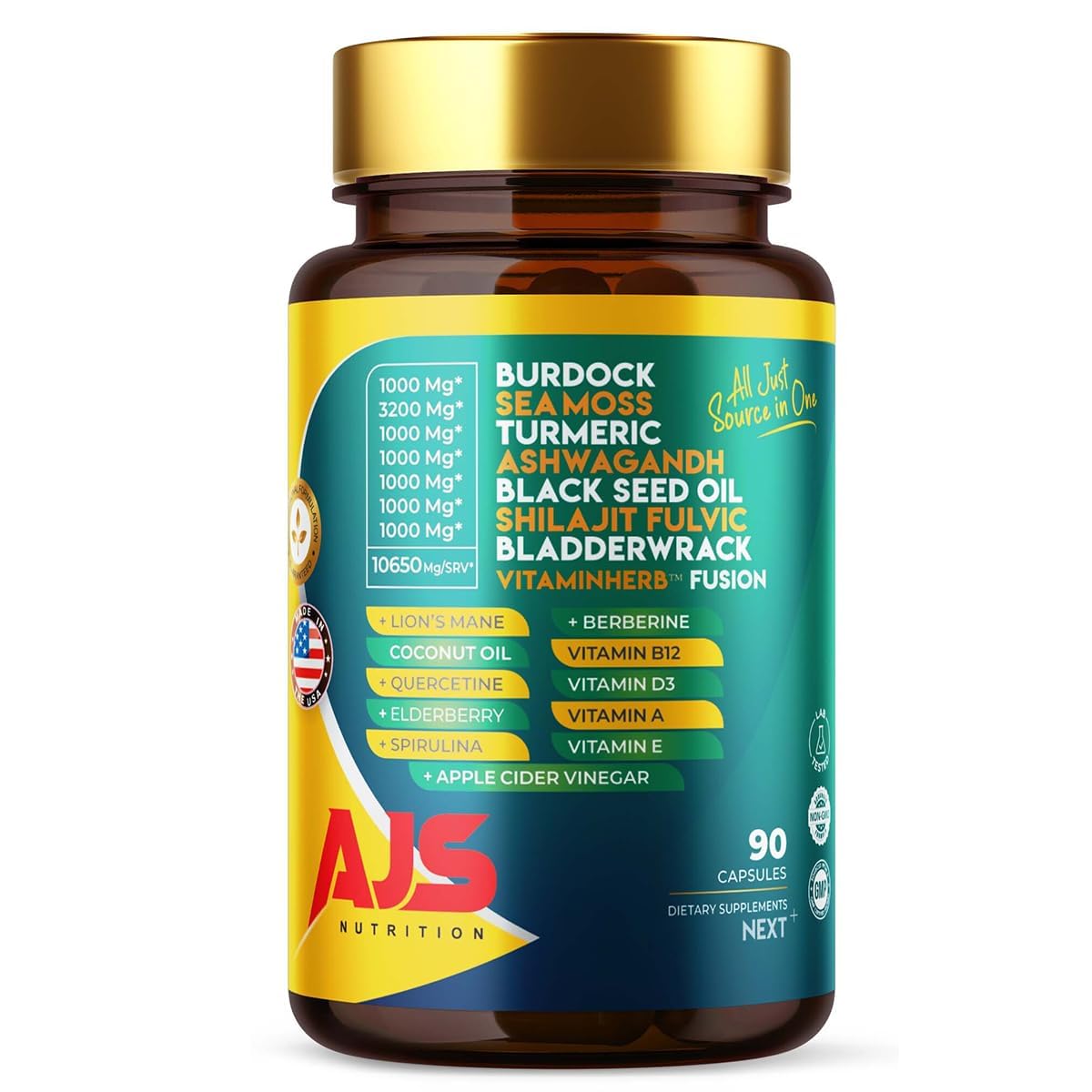 AJS Sea Moss Capsules 3200mg, Himalayan Shilajit 1000mg with Black Seed Oil, Ashwagandha, Turmeric, Bladderwrack, Burdock, Vitamins, Berberine, Lion’s Mane Mushroom, Elderberry- 90 Caps AJS Nutrition buy supplements canada