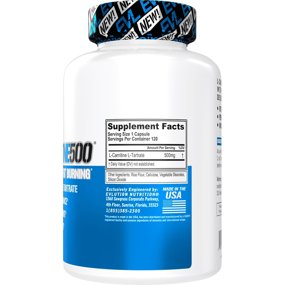 EVL L-Carnitine Supplement for Weight Loss Support - L carnitine 500mg Diet Pills Evlution buy supplements canada