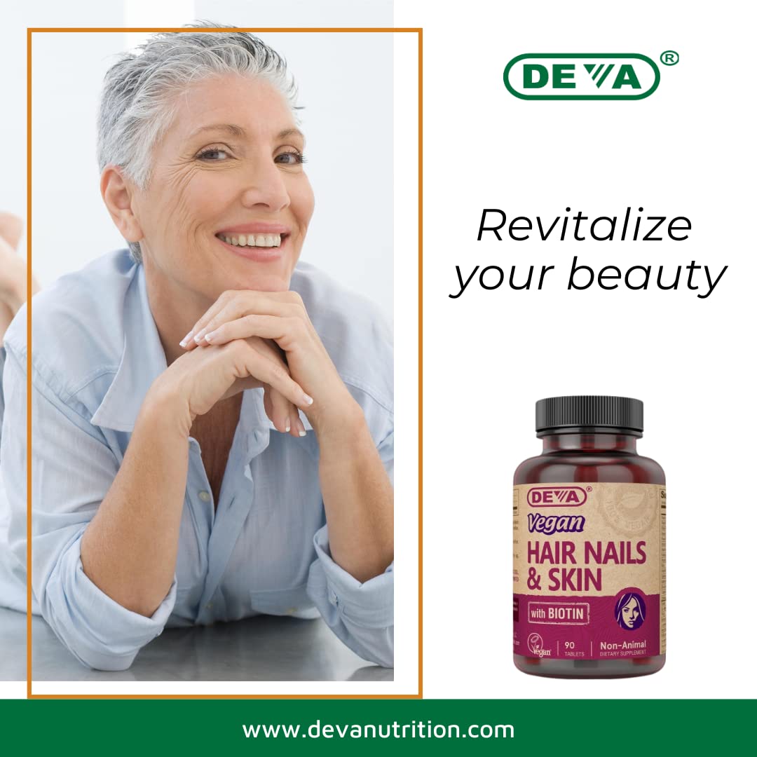 DEVA Vegan Vitamins Hair, Nails & Skin Supplement with 500 mcg of Biotin Per Tablet 90 Tablets (Pack of 2) DEVA buy supplements canada