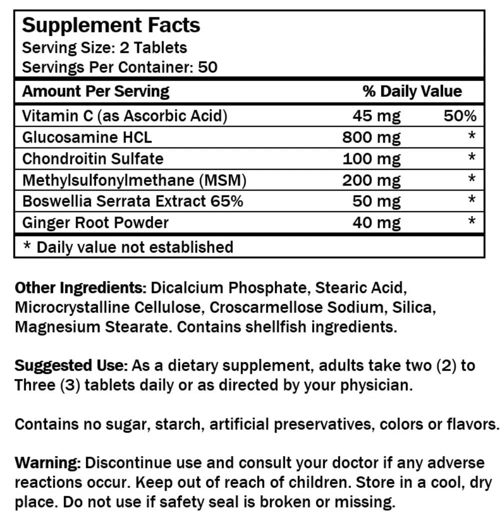 Glucosamine Chondroitin MSM Complete Joint Care Supplement | Glucosamine HCl, Chondroitin, MSM, Boswellia & Ginger | Supports Joint Mobility & Flexibility | 100 Tablets NCB NCB TECHNOLOGY buy supplements canada