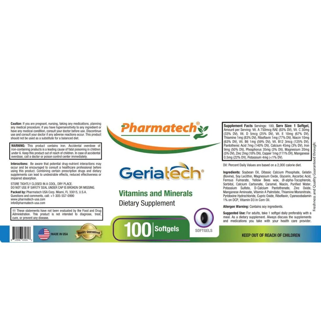 Geriatech Senior multivitamins, Vitamins and Minerals Supplement, Women and Men Over 60, with Vitamin B12, Easy to Swallow Geriatech buy supplements canada