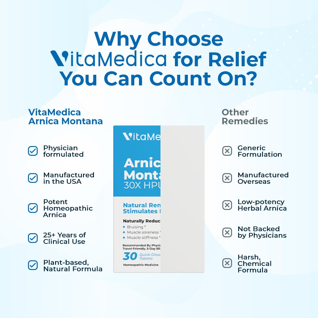 Arnica Montana 30X HPUS, Clinical Grade, Quick Dissolve Tablets, Five-Day Recovery Pack for Pain and Bruise Relief After Surgery or Injury, Natural Healing, Gentle on The Stomach - 30 Count VitaMedica buy supplements canada
