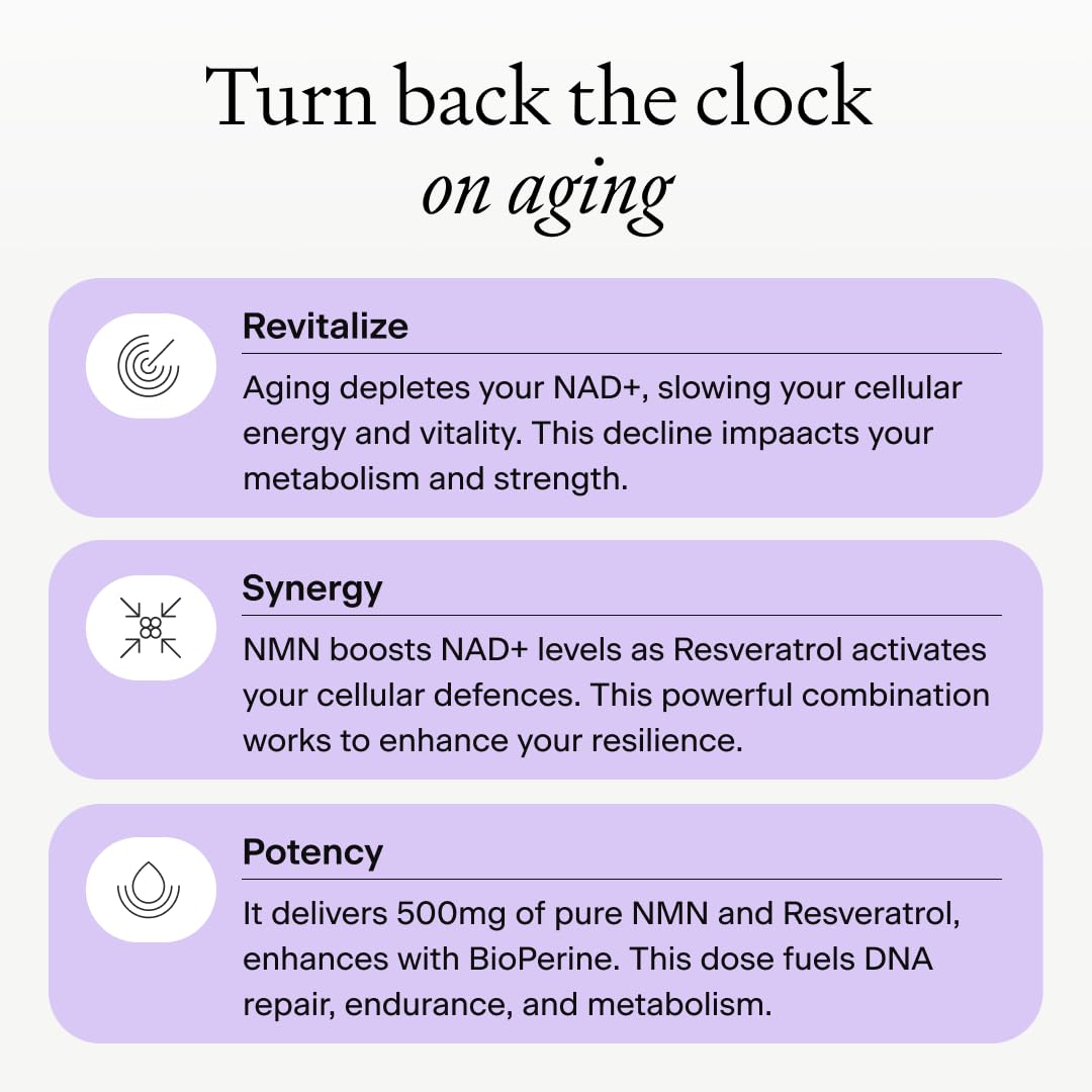 OMRE NMN + Resveratrol Supplement 99% Purity for Cellular Energy, NAD+ Boost | Highly Bioavailable Nicotinamide Mononucleotide Supplement Resveratrol 500mg & NMN 500mg, Made in USA, 60 Capsules OMRE buy supplements canada
