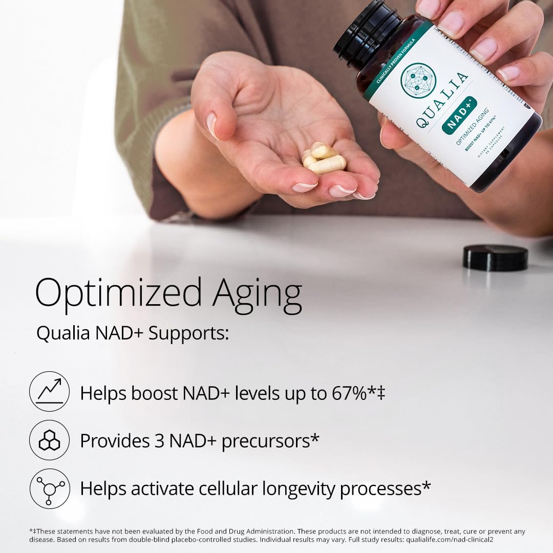 Qualia NAD Supplement — Clinically Proven to Boost NAD+ up to 67%. Optimized Aging, Energy, Focus. Elite NAD+ Booster Ingredients Nicotinamide Riboside (NIAGEN), Niacin, Niacinamide (1 Month Supply) QUALIA LIFE SCIENCES buy supplements canada