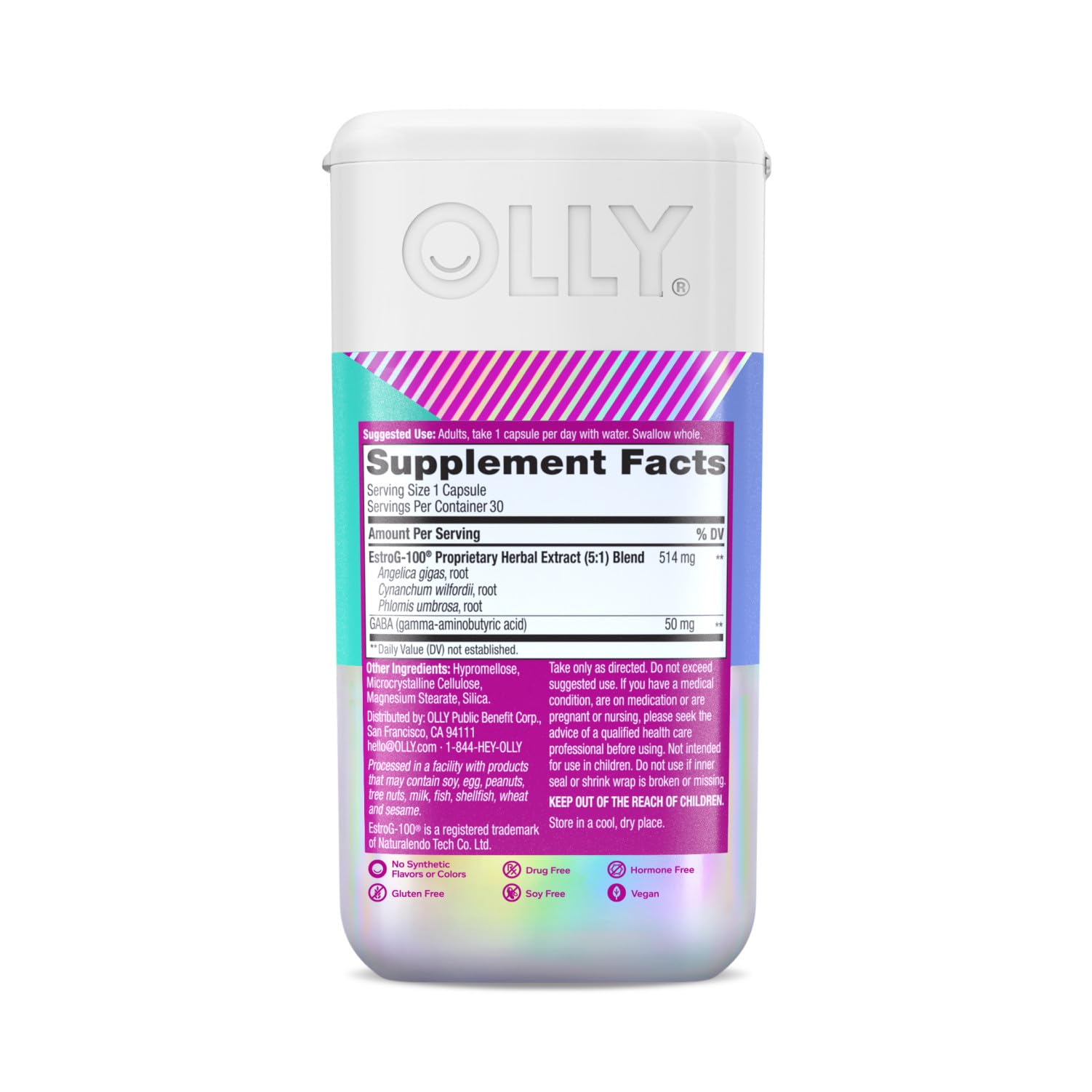 OLLY Mellow Menopause Supplements for Women, Supports Hot Flashes, Vaginal Dryness & Occasional Mood Swings,* Estro-G100®, GABA, Vegan Capsules, 1 Month Supply - 30 Count OLLY buy supplements canada