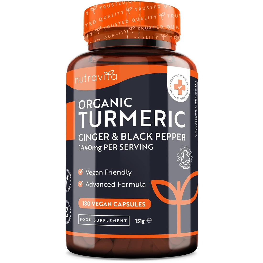 Organic Turmeric 1440mg (High Strength) with Black Pepper & Ginger - 180 Vegan Turmeric Nutravita buy supplements canada