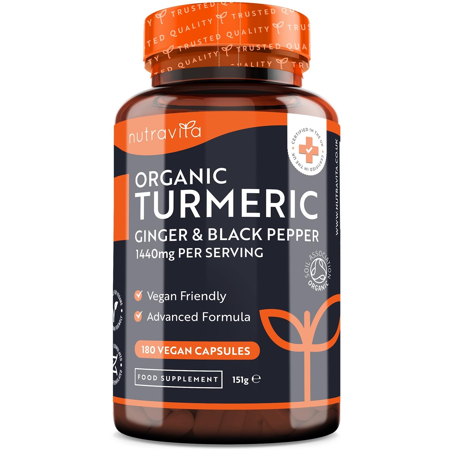 Organic Turmeric 1440mg (High Strength) with Black Pepper & Ginger - 180 Vegan Turmeric Nutravita buy supplements canada