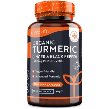 Organic Turmeric 1440mg (High Strength) with Black Pepper & Ginger - 180 Vegan Turmeric Nutravita buy supplements canada