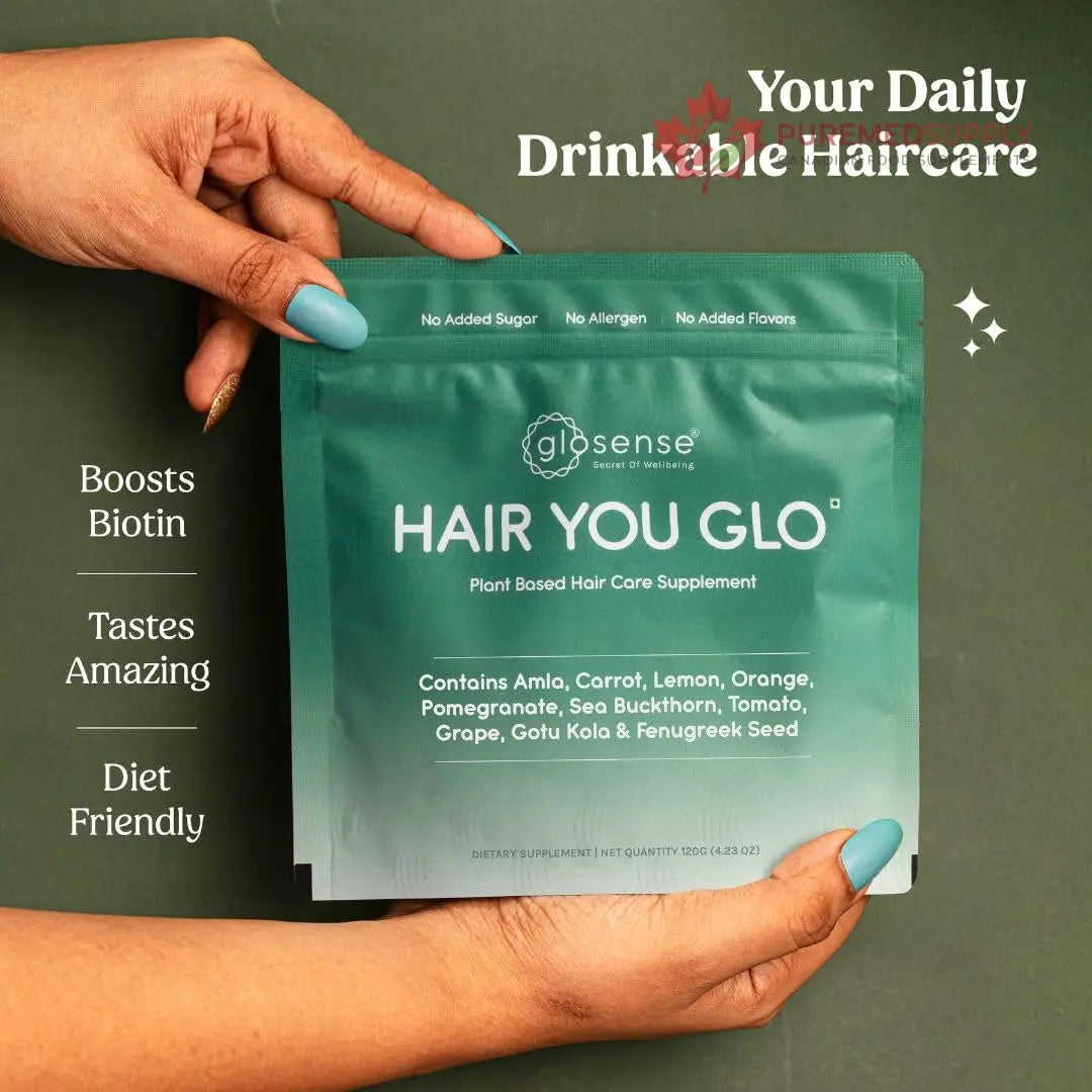 Glosense Hair You Glo – Plant-Based Biotin Supplement | Hair Growth Drink | Natural Hair Vitamins Powder with Amla, Sea Buckthorn, Gotu Kola | No Added Sugar, No Added Flavours | 30 Servings Glosense buy supplements canada
