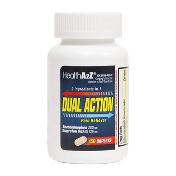 HealthA2Z® Dual Action Pain Relief | Acetaminophen 250mg & Ibuprofen (NSAID) 125mg | Contains Two Medicines | Relief from Headache, Fever & Backache (150 Caplets) HealthA2Z buy supplements canada