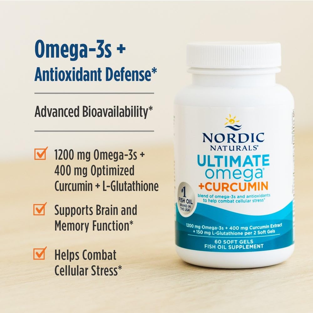 Nordic Naturals Omega Curcumin, Lemon - 60 Soft Gels - 1200 mg Omega-3 + 400 mg Optimized Curcumin - Combats Cellular Stress - Non-GMO - 30 Servings Nordic Naturals buy supplements canada