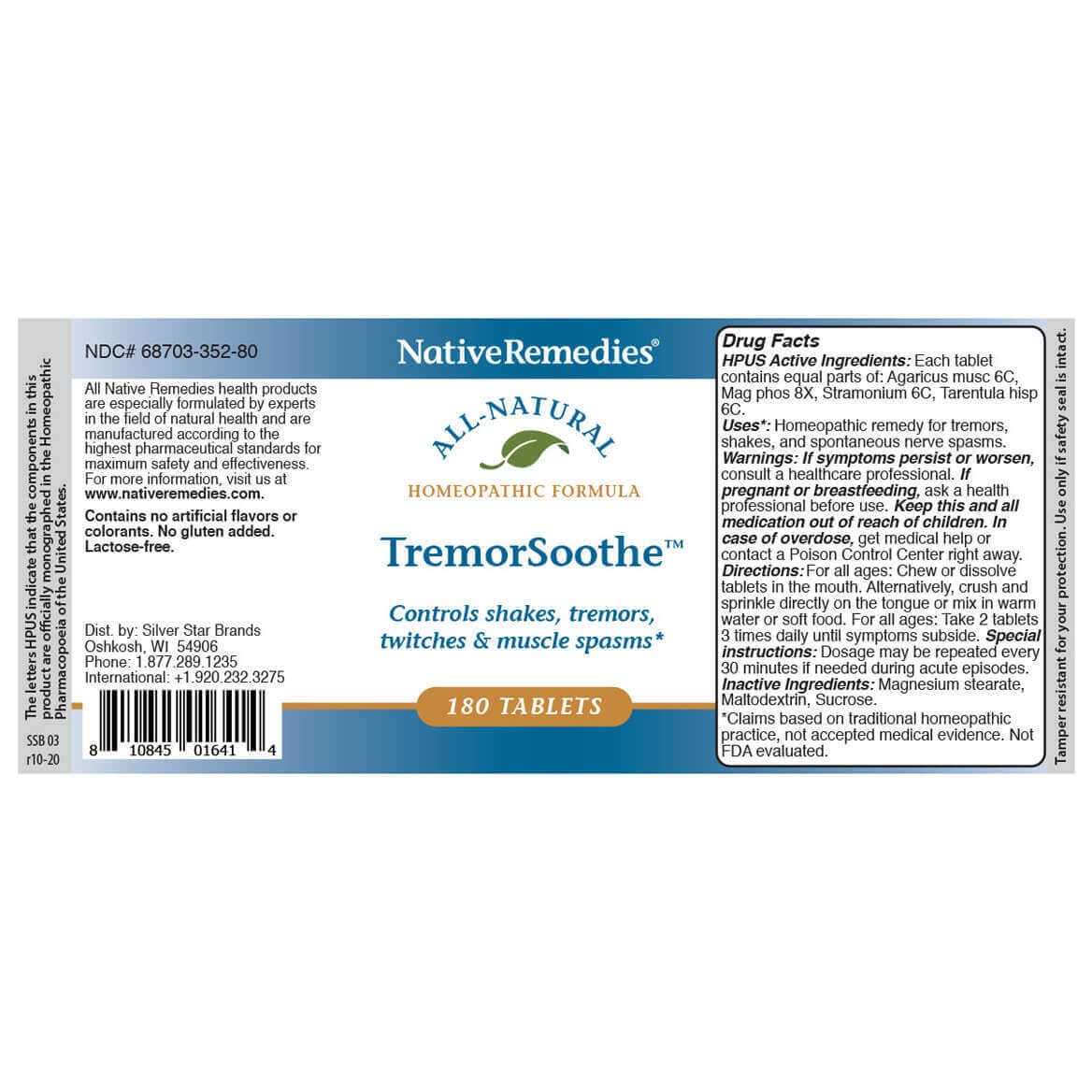Native Remedies TremorSoothe - Natural Homeopathic Formula to Temporarily Control Shakes, Tremors, Muscle Spasms and Twitches -180 Tablets Native Remedies buy supplements canada