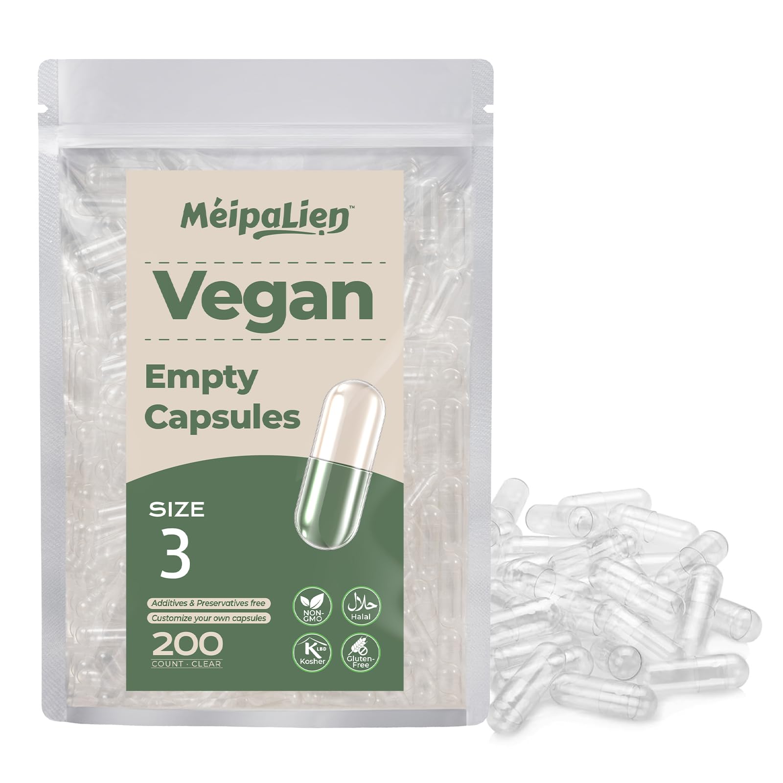 MéipaLien HPMC Empty Capsules Size 3-200 Clear Count Pill Capsules Empty - Plant-Based Cellulose | Vegetarian, Halal, Non-GMO | for DIY Supplement & Herbal Filling MéipaLien buy supplements canada