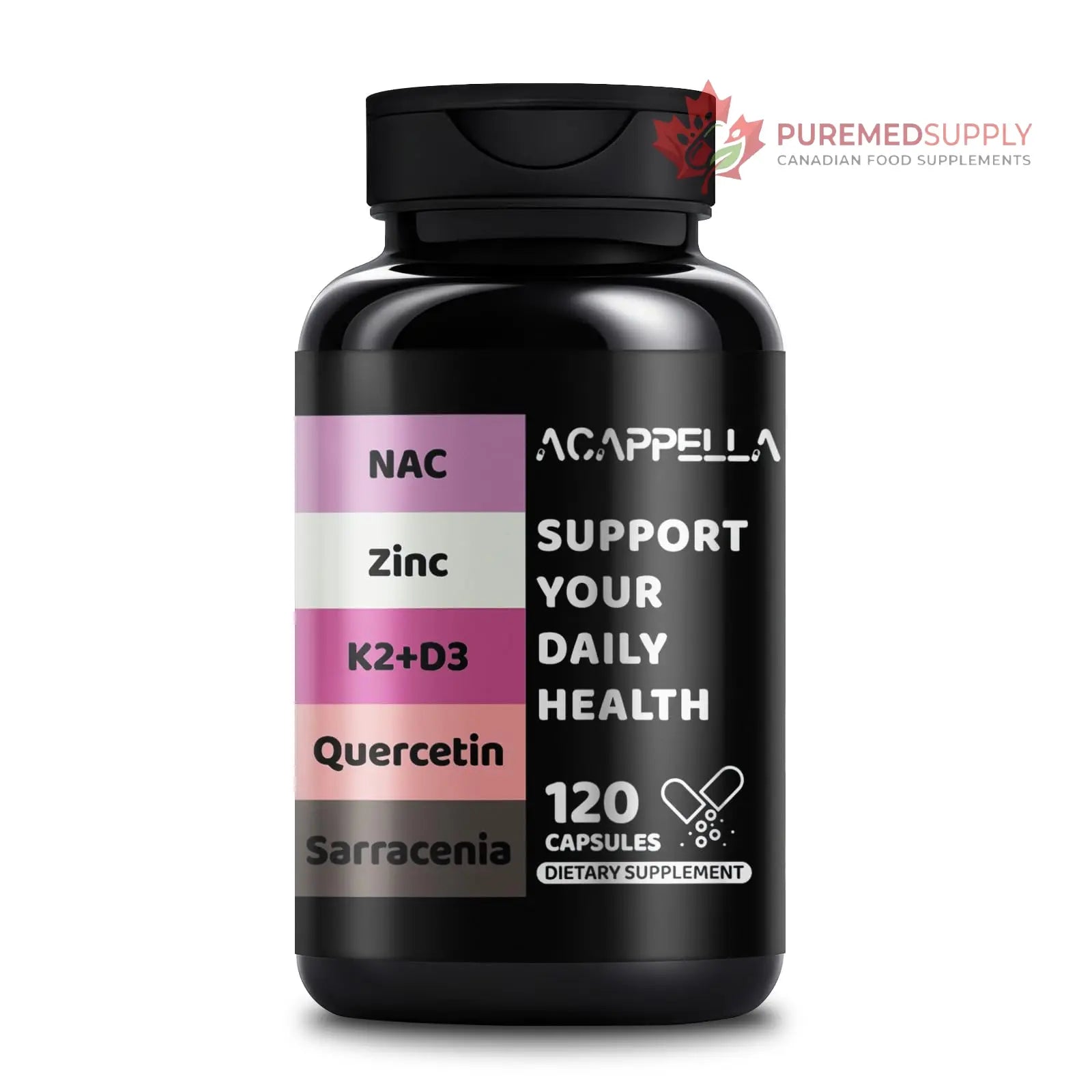ACAPPELLA N-Acetyl Cysteine Vitamin D3 K2 Zinc Quercetin Sarracenia Purpurea NAC Supplement with Elderberry Holy Basil Bee Propolis Bromelain L-Lysin for Men & Women (1) ACAPPELLA buy supplements canada