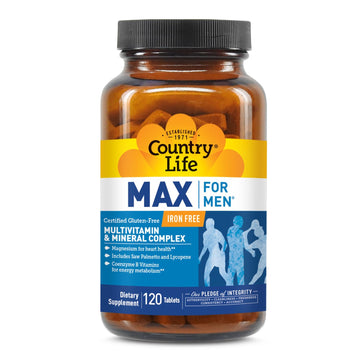 Country Life Max for Men Multivitamin: Iron-Free, Gluten Free, Saw Palmetto, Lycopene, Daily Support for Energy, Heart & Men's Health,120 Vegetarian Tablets Country Life buy supplements canada