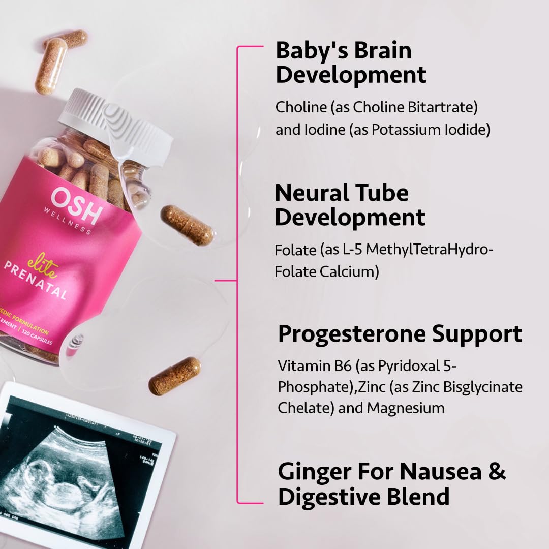 Ayurvedic Elite Prenatal Vitamins with Folate, Choline, Iron, Iodine & more | Made in USA | Optimal Bioavailability | Supports Baby's Growth and Brain Development | 30 Day Supply - OSH Wellness Freshly Moms buy supplements canada