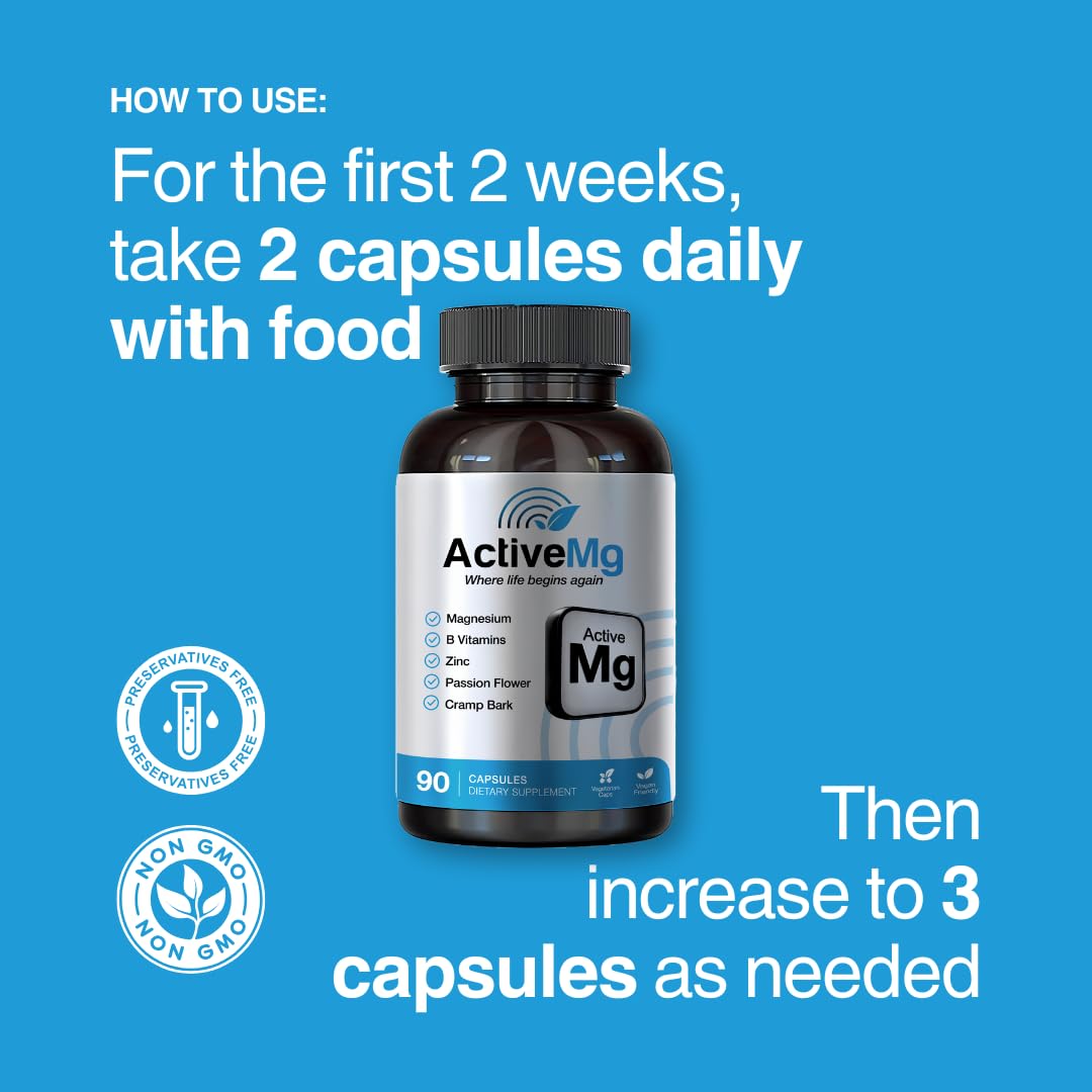 Active Mg Magnesium Supplement – 300mg Elemental Magnesium + Zinc & B Vitamins – Muscle & Nerve Support – 90 Vegan Capsules Migraine Stop buy supplements canada