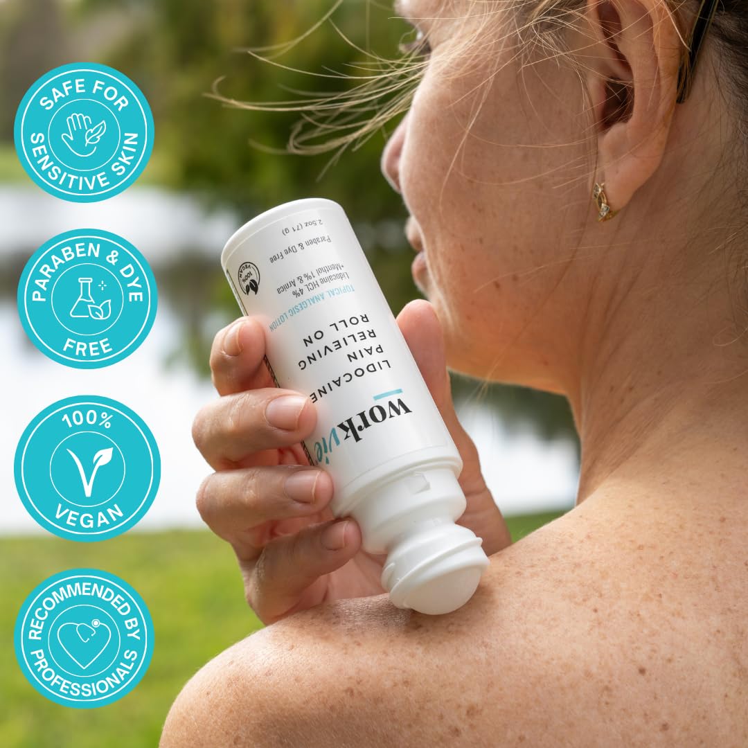 Workvie Lidocaine Roll On Pain Relief Cream 2pk Maximum Strength - Arnica, Menthol, Aloe Vera - Soothing Relief for Muscles and Joints - Sensitive Skin Friendly Workvie buy supplements canada