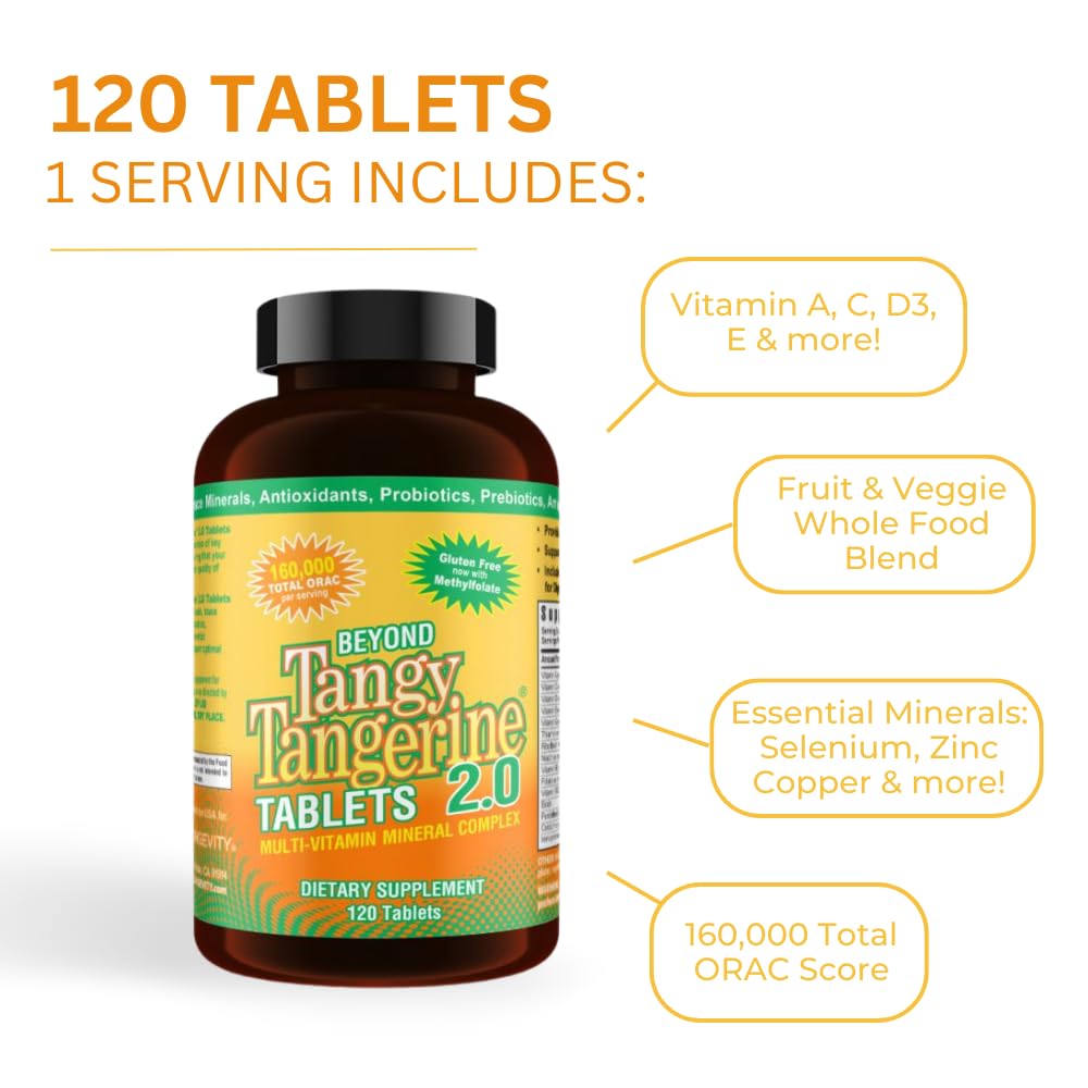 Youngevity Beyond Tangy Tangerine 2.0 Multi-Vitamin & Mineral Complex - Made with Natural & Whole Foods | 160,000 ORAC | 120 Tablets | 1 Bottle Youngevity buy supplements canada