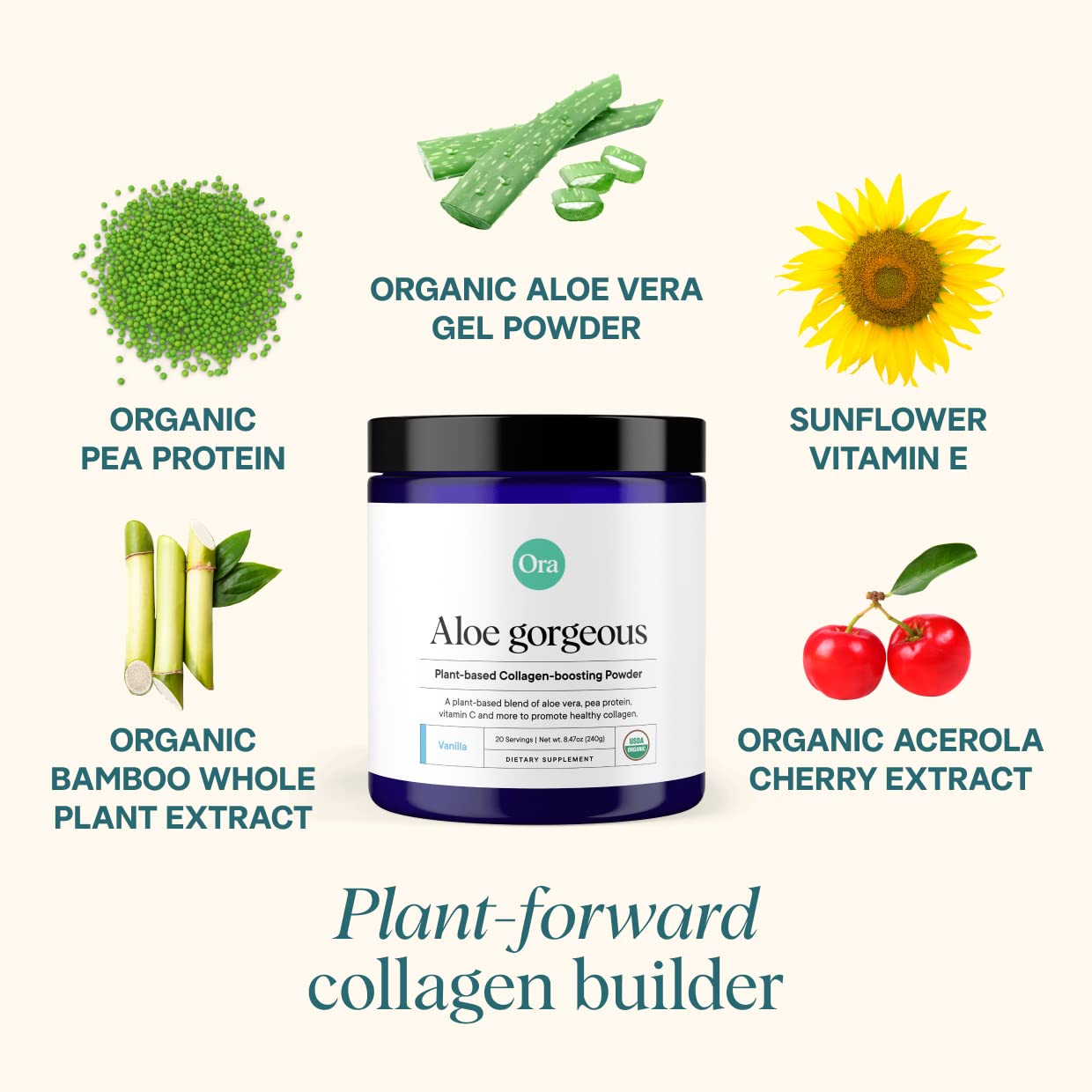 Ora Organic Vegan Collagen-Boosting Powder for Women and Men - Hair, Skin, & Nails Support - Bamboo Silica, Plant-Based Protein, Organic Vitamin C, Aloe Vera - Vanilla Flavor, 20 Servings Ora Organic buy supplements canada