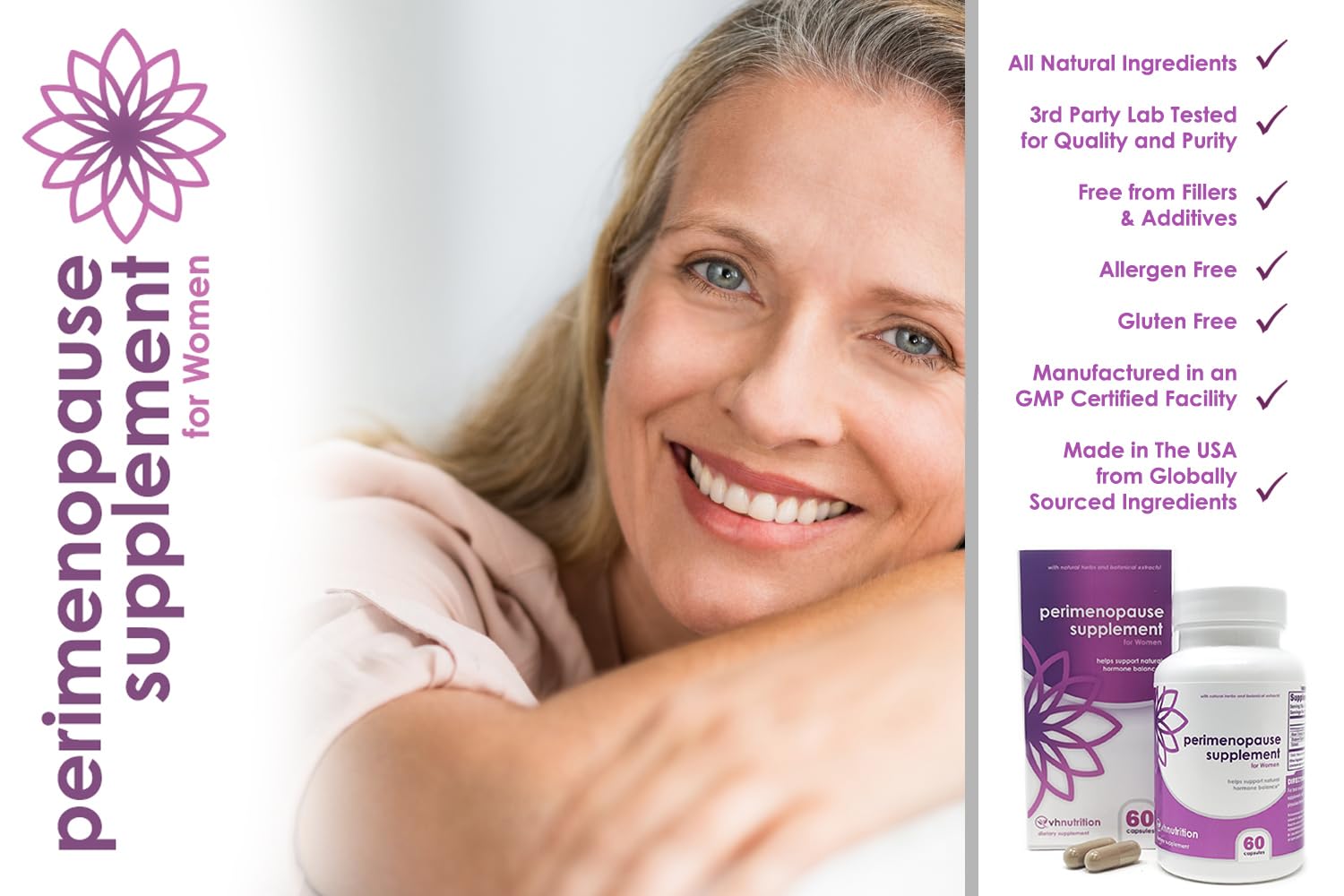 VH Nutrition Perimenopause Supplement for Women | Hot Flash, Mood, and Menstruation Cycle Support | 100% Herbal Formula: Black Cohosh, Vitex, & Shatavari. No Additives, or Fillers VH Nutrition buy supplements canada