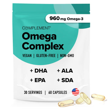 Vegan Omega 3 Supplement- 960mg Omega-3 Fatty Acids, DHA, EPA, SDA, ALA Supplement - Immune Support- 30 Servings, 60 Liquid Capsules Complement buy supplements canada
