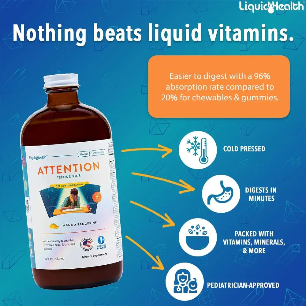 LIQUIDHEALTH Attention, Liquid Multivitamin for Kids & Teens - Improves Memory Retention, Concentration, Focus, Mood, Relaxation & Calming LIQUIDHEALTH buy supplements canada