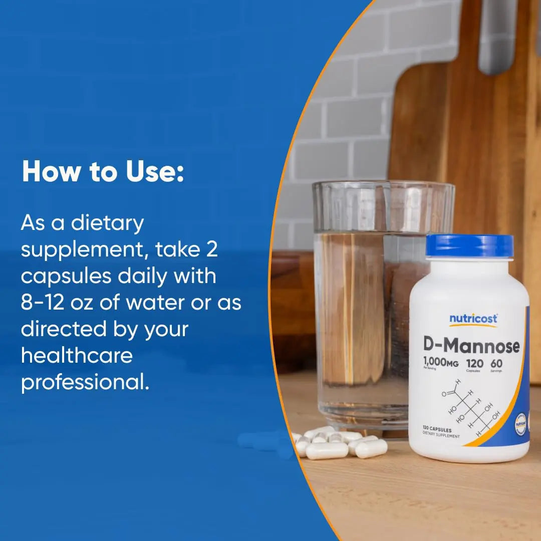Nutricost D-Mannose 1000mg Per Serving, 120 Capsules - 500mg Per Capsule, Urinary Tract Health, Non-GMO and Gluten Free (Pack of 2) Nutricost buy supplements canada