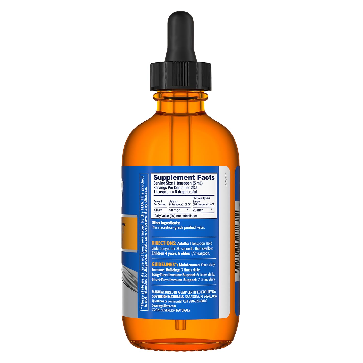 Sovereign Silver Immune Support - Colloidal Silver, Bio-Active Silver Hydrosol, 10 ppm, Liquid Dropper, 4 Fl Oz, (118 mL) Sovereign Silver buy supplements canada
