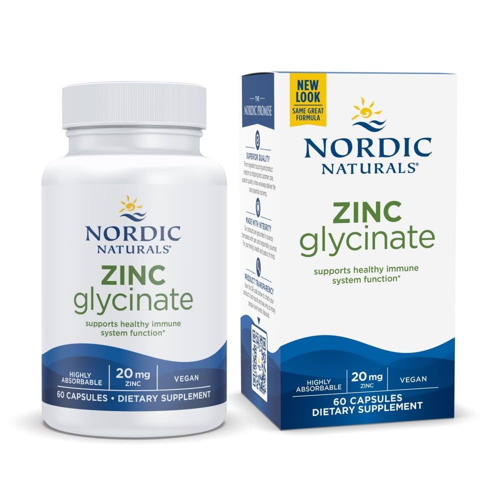 Nordic Naturals Zinc Glycinate - 60 Capsules - 20 mg Highly Absorbable Zinc Glycinate - Optimal Wellness - Non-GMO, Gluten Free, Vegan - 60 Servings Nordic Naturals buy supplements canada