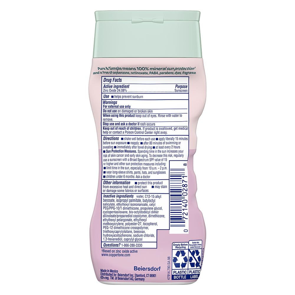 Coppertone Pure and Simple Baby Sunscreen Lotion SPF 50, Zinc Oxide Mineral Sunscreen for Babies, Hypoallergenic and Tear Free, 6 Fl Oz Bottle Coppertone buy supplements canada